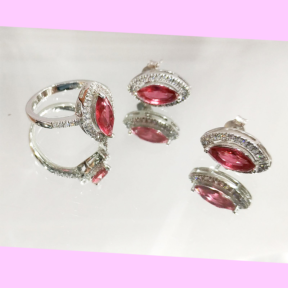 Sette Silver Pink Colour Zirkonia Stone Sets