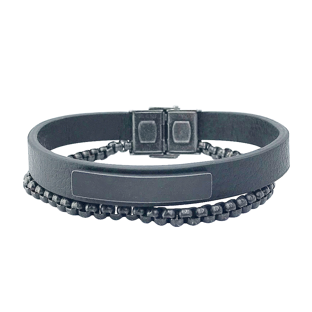 Sette Steel-Leather Fashion Man Bracelet