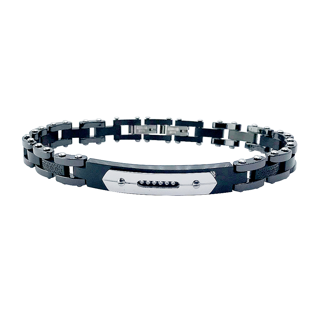 Sette Steel-Leather Fashion Man Bracelet