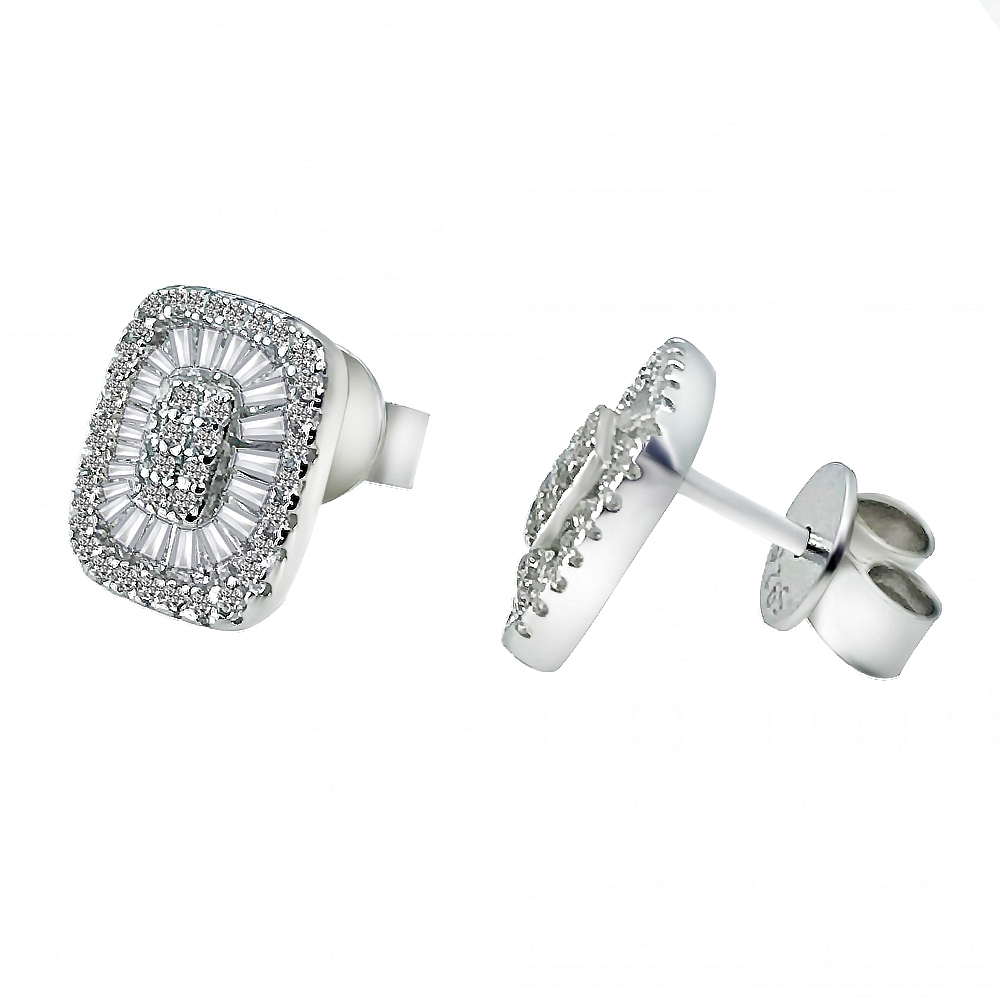 Sette Silver Zirkonia & Baguette Stone Earrings
